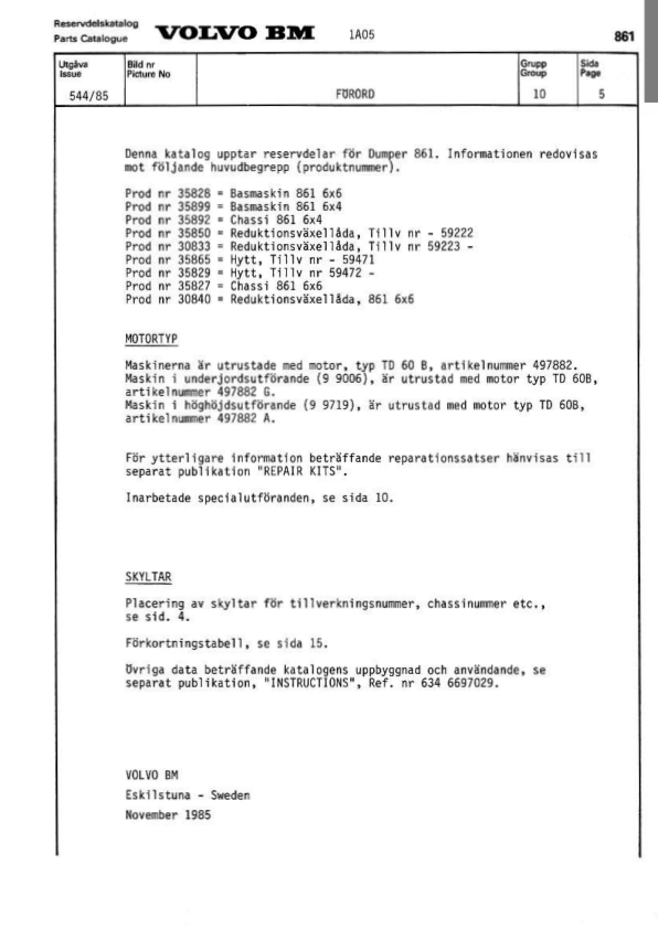 Volvo BM 861 Articulated Dump Truck Parts Catalog 6316697230 - Image 7