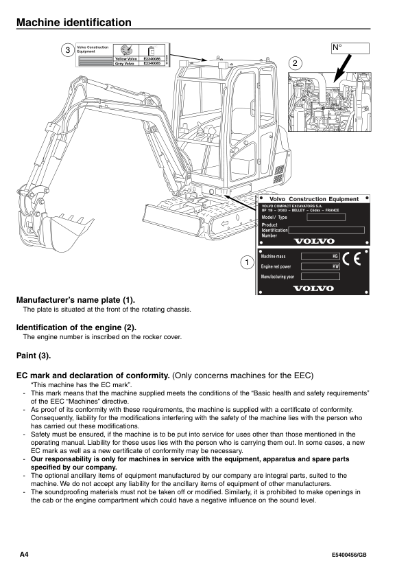 Volvo EC15 Type 265 XR Excavator Operators Manual E5400456GB - Image 7