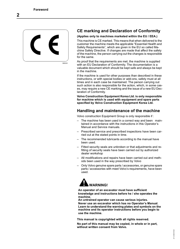 Volvo EC150 Excavator Operators Manual 2134355123 - Image 4