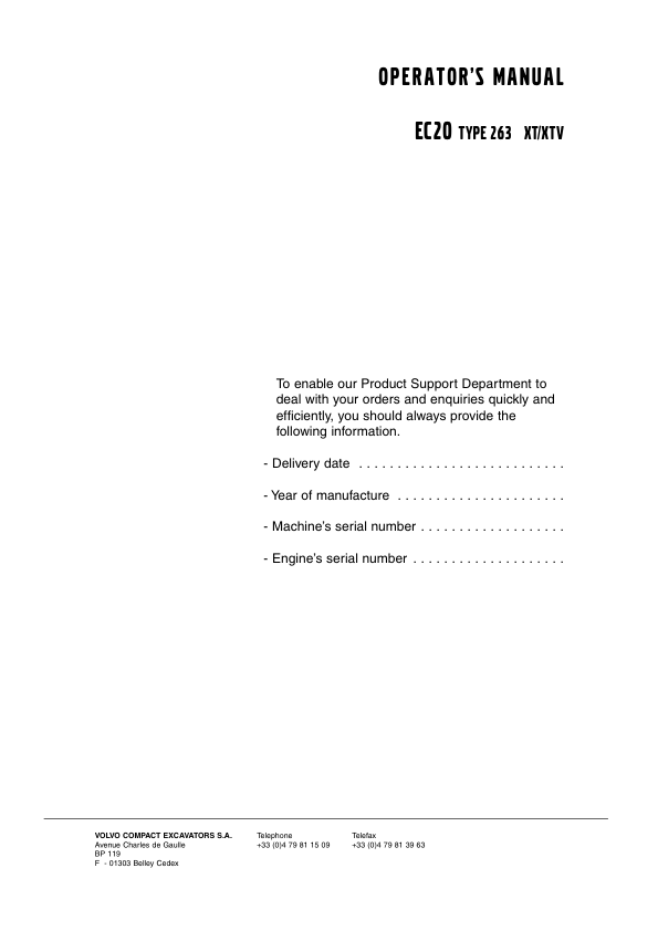 Volvo EC20 Type 263 XT XTV Excavator Operators Manual E5400436GB - Image 2