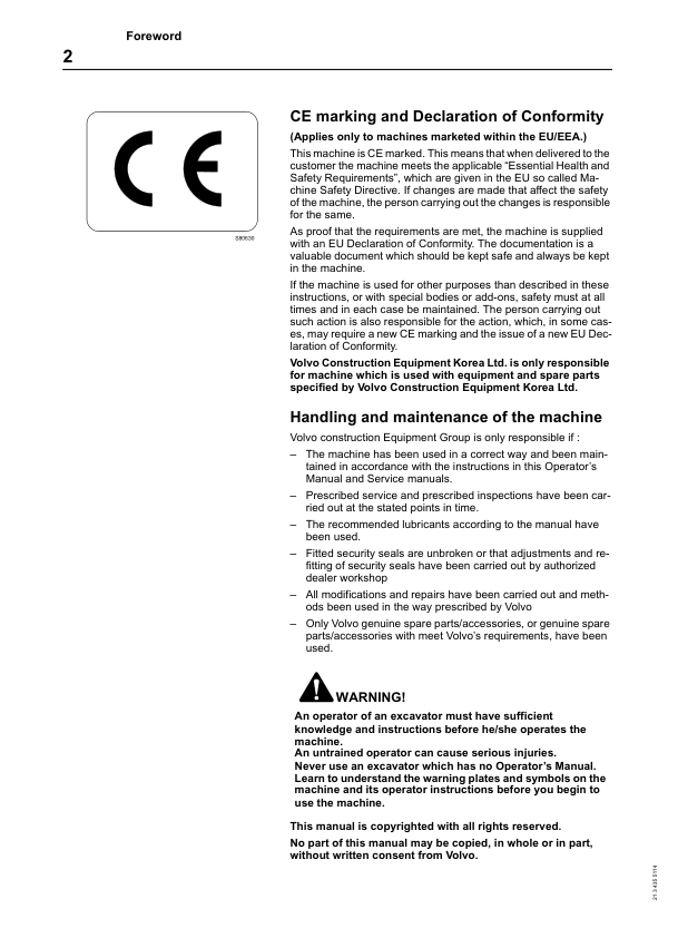 Volvo EC210 Excavator Operators Manual 2134355114 - Image 4