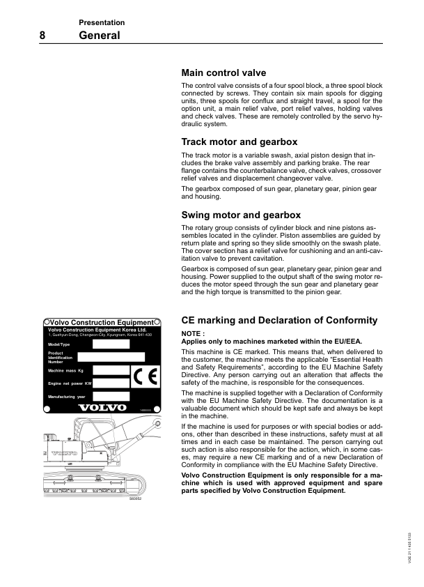Volvo EC210B Excavator Operators Manual 2114355133 - Image 8
