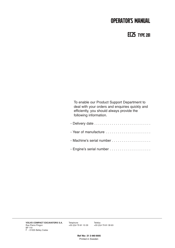 Volvo EC25 Type 281 Excavator Operators Manual 2134400005 - Image 2