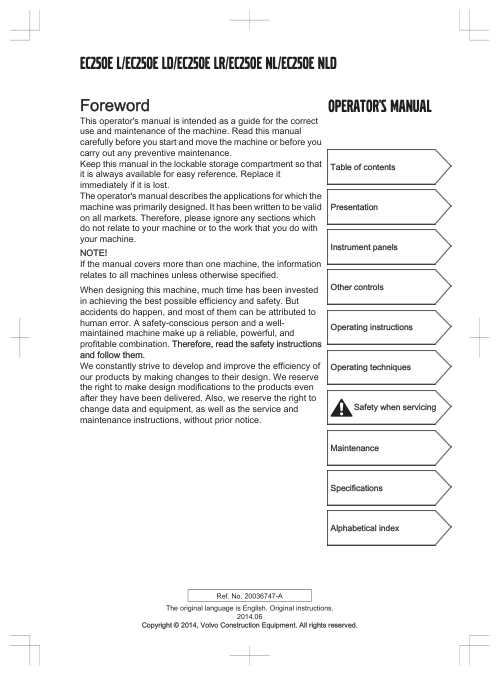 Volvo EC250E Excavator Operators Manual 20036747A - Image 4