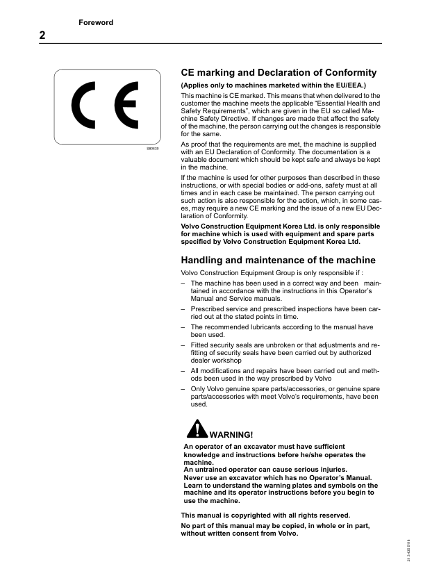 Volvo EC290 Excavator Operators Manual 2134355118 - Image 4