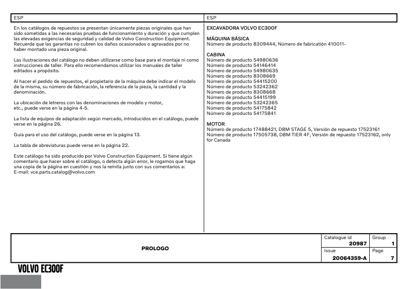 Volvo EC300F Excavator Parts Catalog SN 410011 and UP 20064359A - Image 2