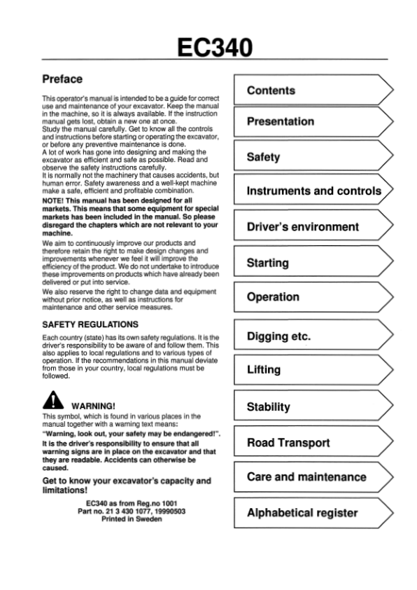 Volvo EC340 Excavator Operators Manual VOE2134301077 - Image 4