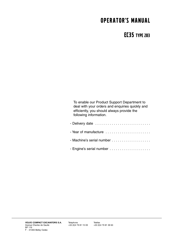 Volvo EC35 Type 283 Excavator Operators Manual E5400527GB - Image 2