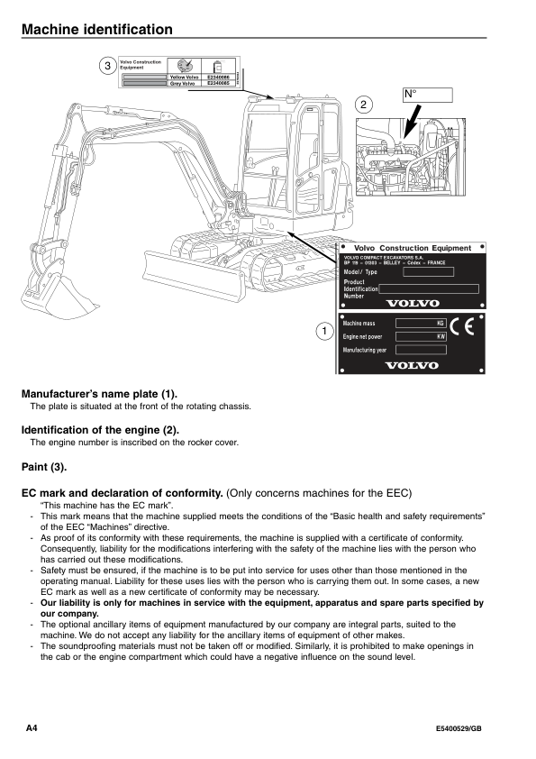 Volvo EC45 Type 284 Excavator Operators Manual E5400529 - Image 7