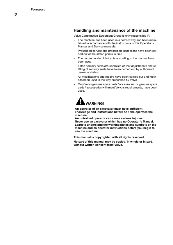 Volvo EC55 Excavator Operators Manual 2114355126 - Image 4