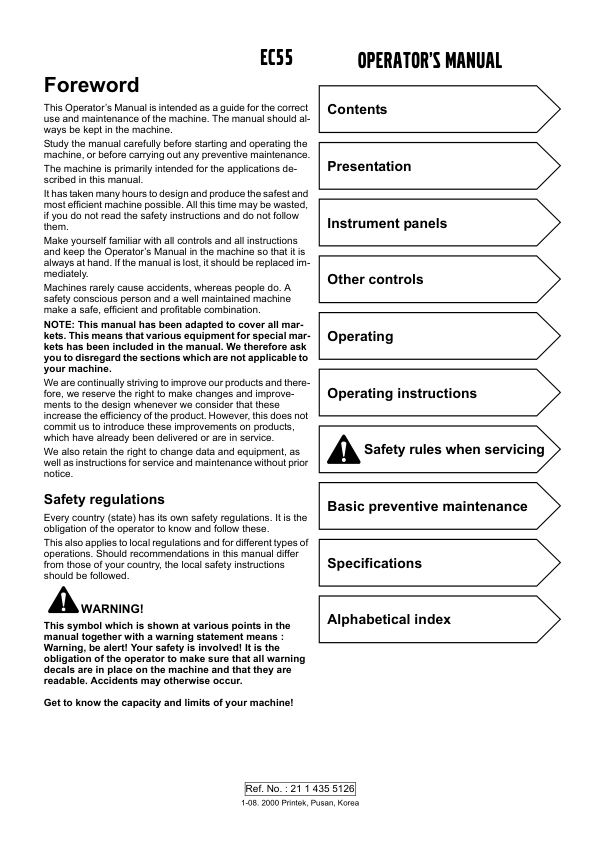 Volvo EC55 Excavator Operators Manual 2114355126 - Image 2