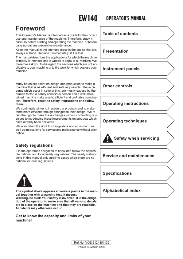 Volvo EW140 Excavator Operators Manual - Image 4