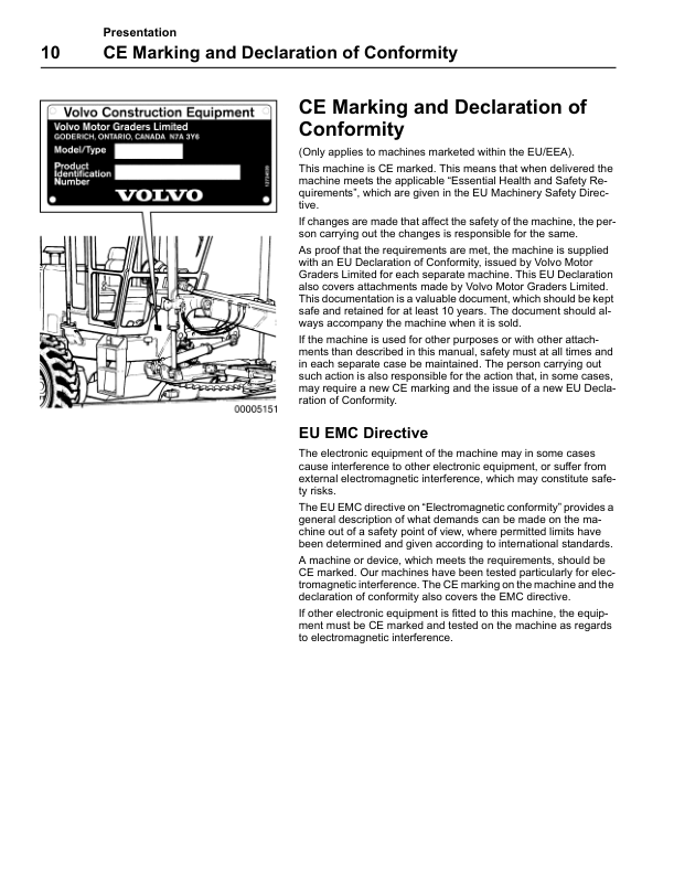 Volvo G700B Grader Operators Manual VOE2114344013H - Image 3