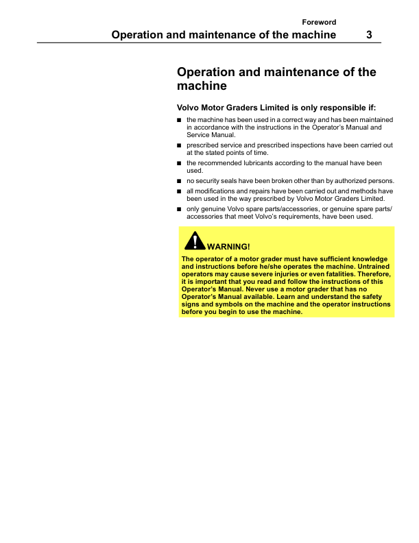 Volvo G700B Grader Operators Manual VOE2114344013H - Image 4