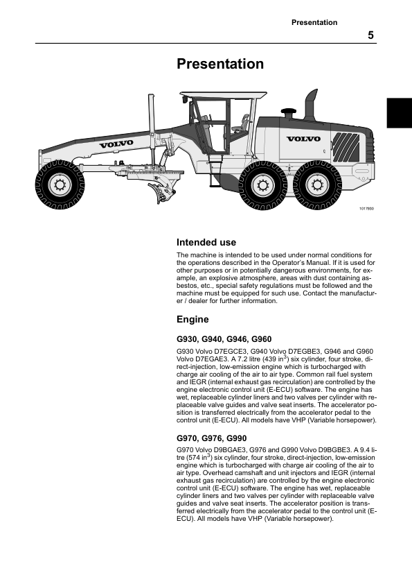 Volvo G930 G940 G960 G970 G990 G946 G976 Grader Operators Manual VOE21A1001930 - Image 6