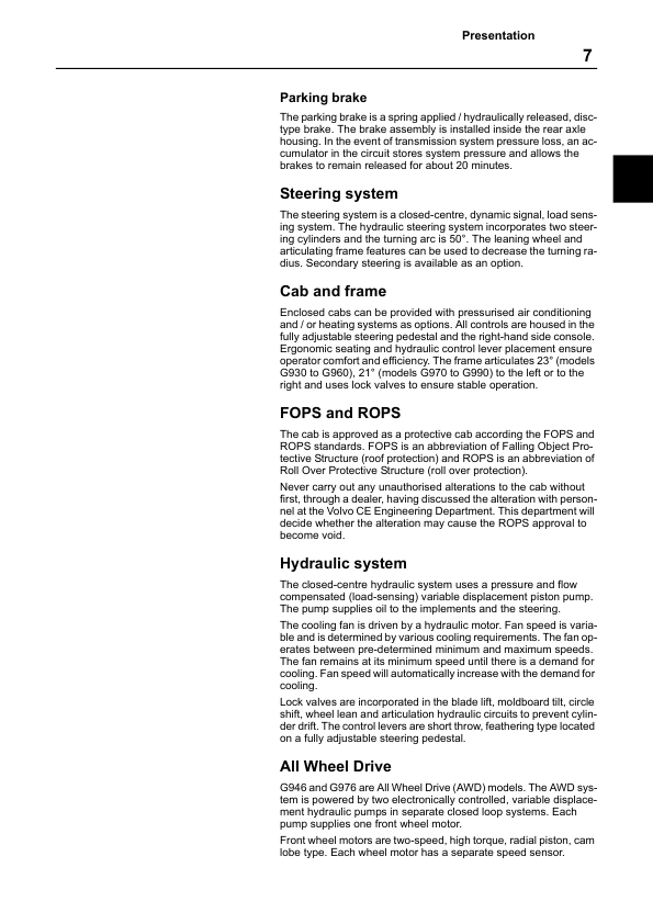 Volvo G930 G940 G960 G970 G990 G946 G976 Grader Operators Manual VOE21A1001930 - Image 8