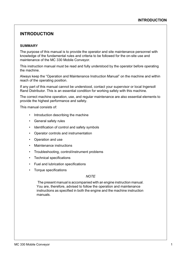 Volvo MC330 Mobile Conveyor Operators Manual SN 183686 and UP VOE21A1004811h - Image 10