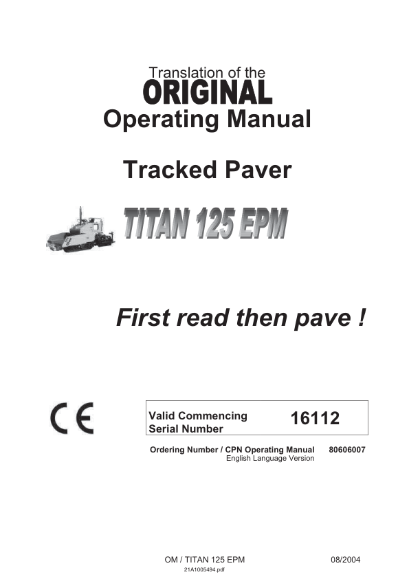 Volvo Titan 125 EPM Tracked Paver Operators Manual SN 16112-17654 - Image 4