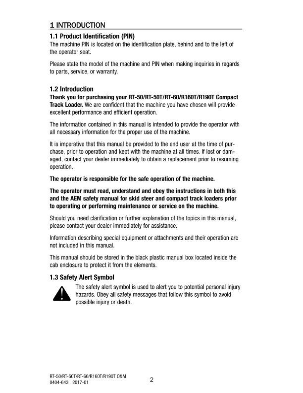 asv RT-50 RT-50T RT-60 R160T R190T Rubber Track Loader Operation and Maintenance Manual - Image 5