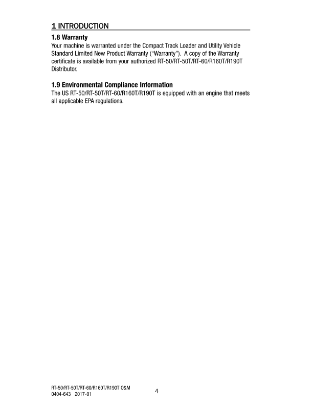 asv RT-50 RT-50T RT-60 R160T R190T Rubber Track Loader Operation and Maintenance Manual - Image 7