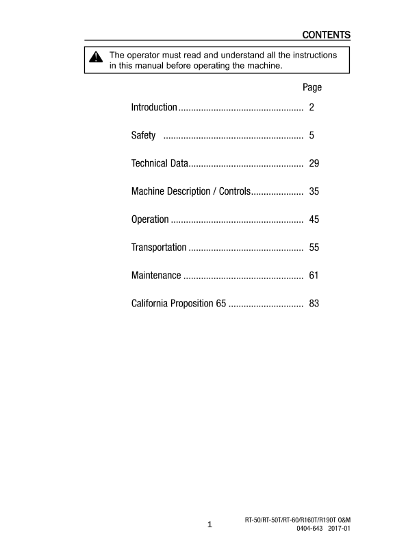 asv RT-50 RT-50T RT-60 R160T R190T Rubber Track Loader Operation and Maintenance Manual - Image 4