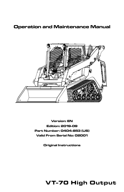 asv VT-70 High Out Rubber Truck Loader Operation and Maintenance Manual - Image 2
