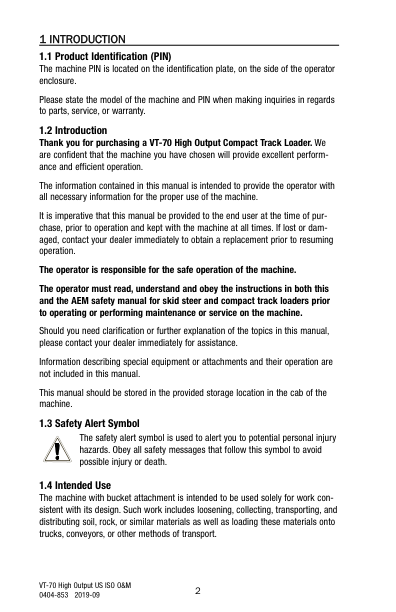 asv VT-70 High Out Rubber Truck Loader Operation and Maintenance Manual - Image 5