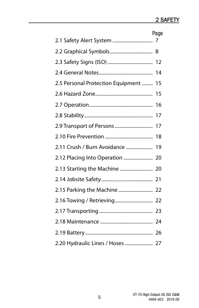 asv VT-70 High Out Rubber Truck Loader Operation and Maintenance Manual - Image 8