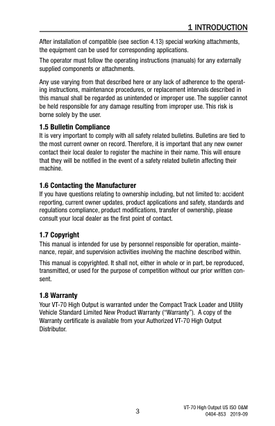 asv VT-70 High Out Rubber Truck Loader Operation and Maintenance Manual - Image 6